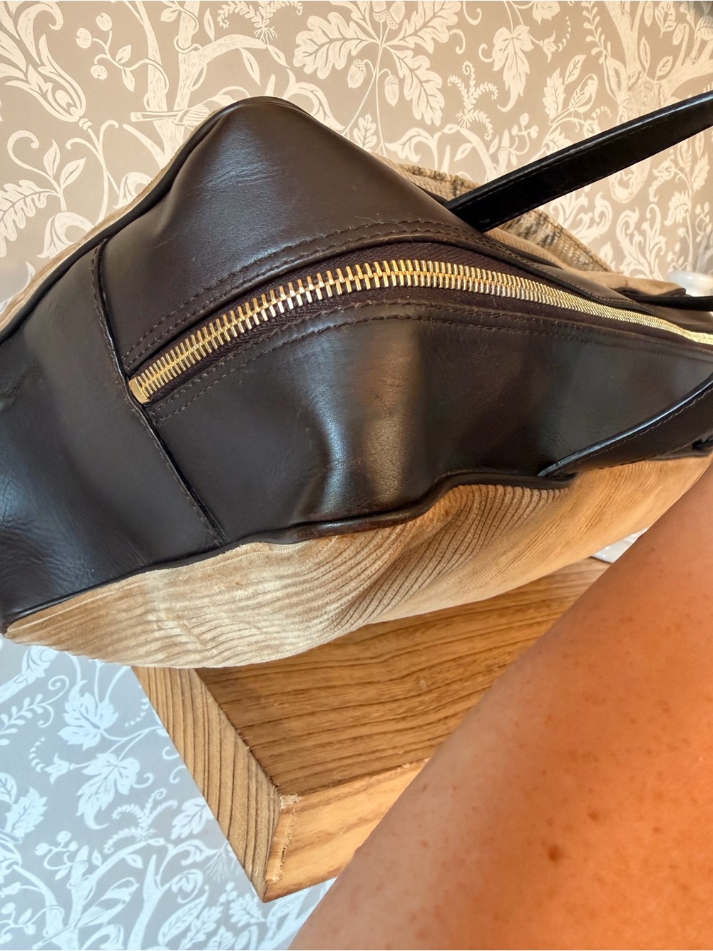 Burberry Vintage Satchel Leather, Wool & Corduroy - Picture 12 of 17